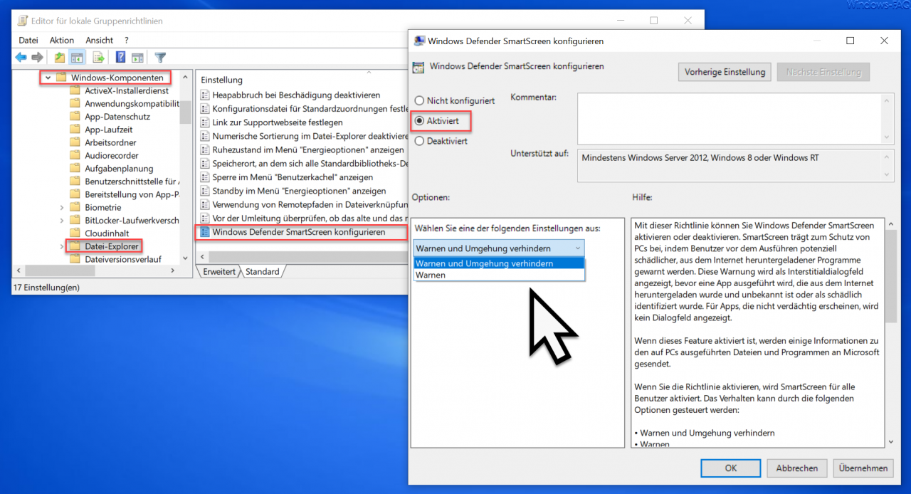 Configure GPO Windows Defender SmartScreen
