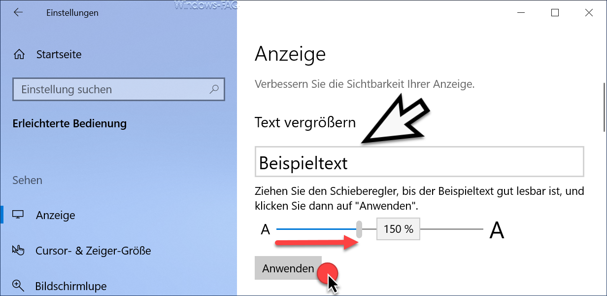 Use set text size in Windows 10