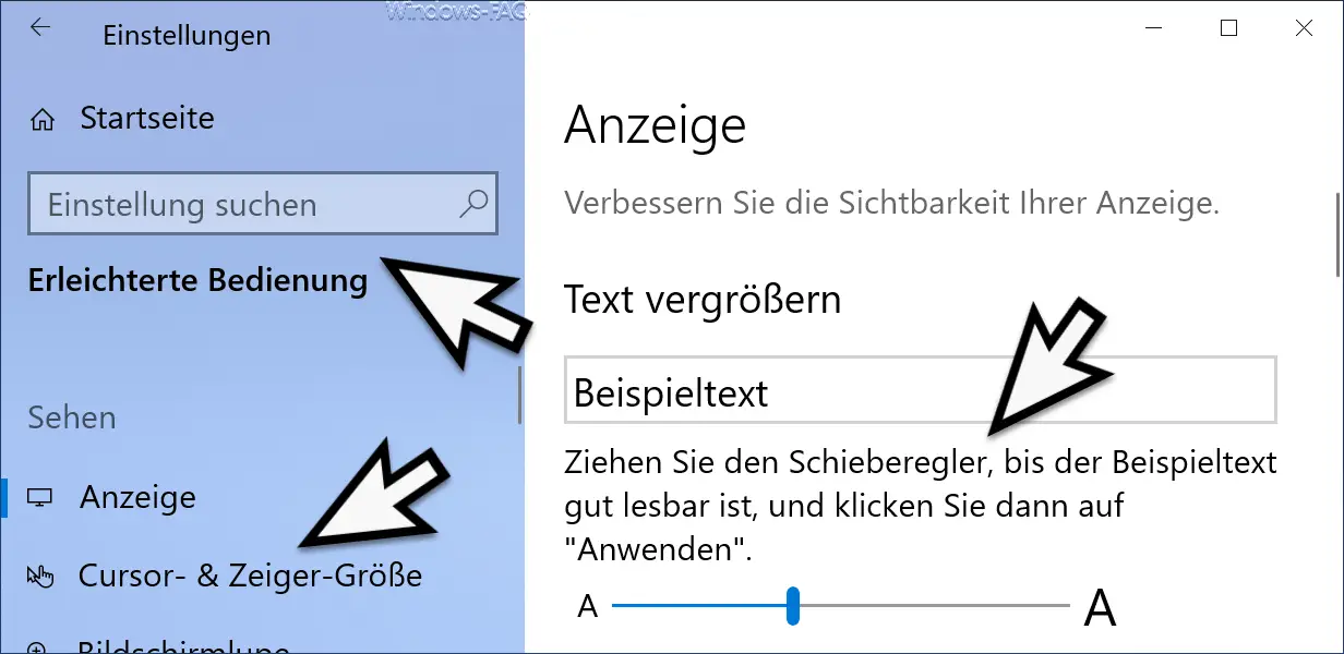 Adjusted font size in Windows 10