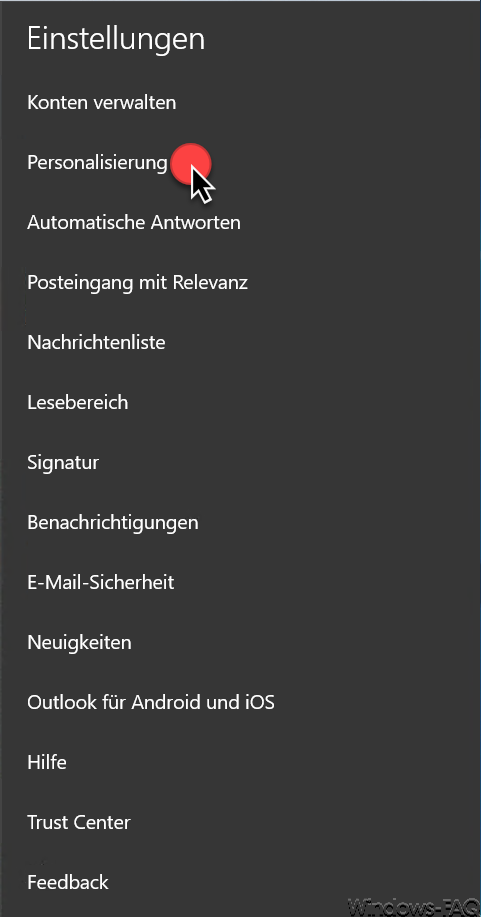 Personalization Windows 10 Mail app