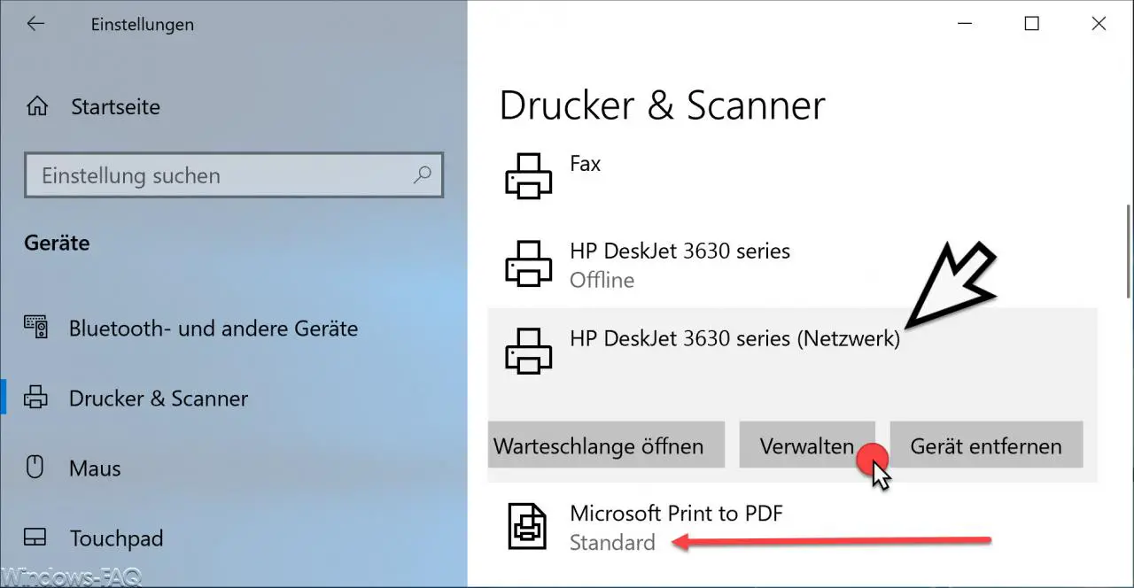 Manage printers Windows 10
