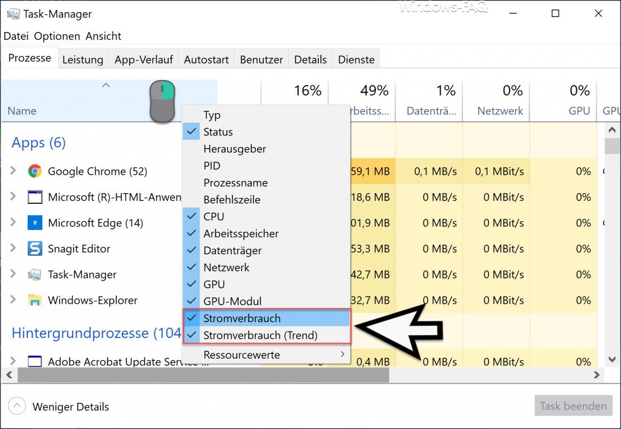 Show Task Manager columns for power consumption