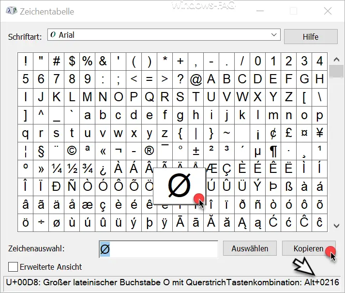 Windows character map with ALT code