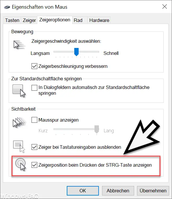 Show pointer position when pressing the CTRL key