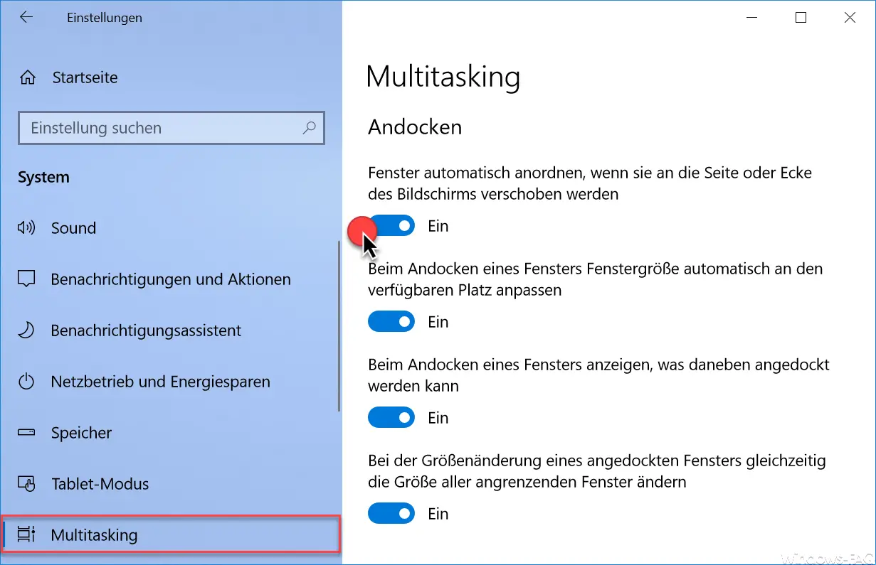 Multitasking settings Windows 10