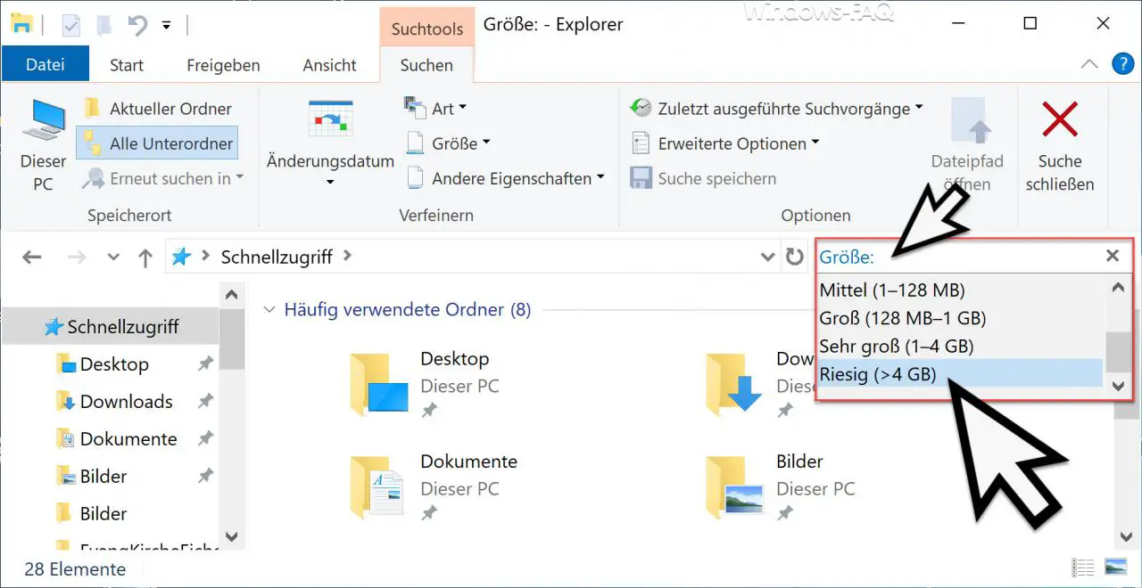 Find large files in Explorer