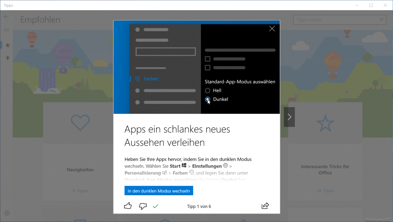 Windows 10 Tips app tip suggestion