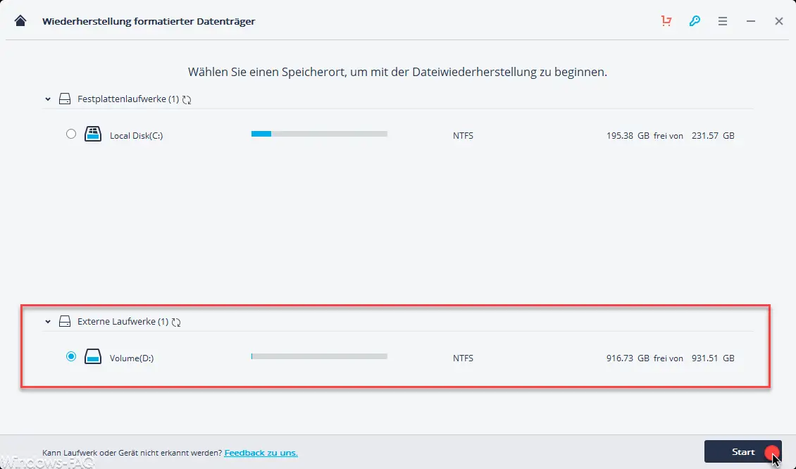 Select formatted drive