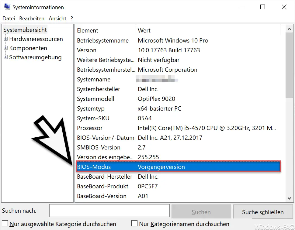 Bios mode previous version system information