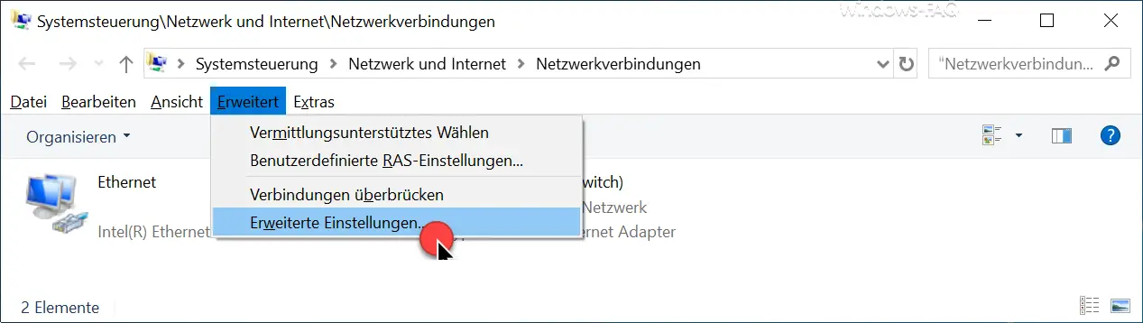 Network connections Advanced settings