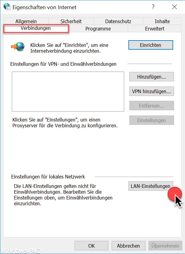 Internet connections LAN settings