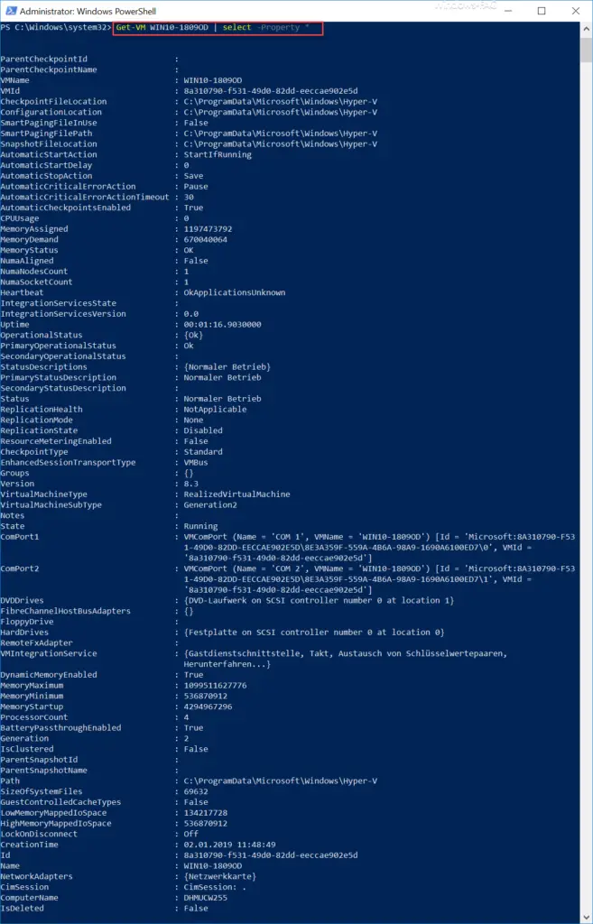 Get-VM Hyper-V information