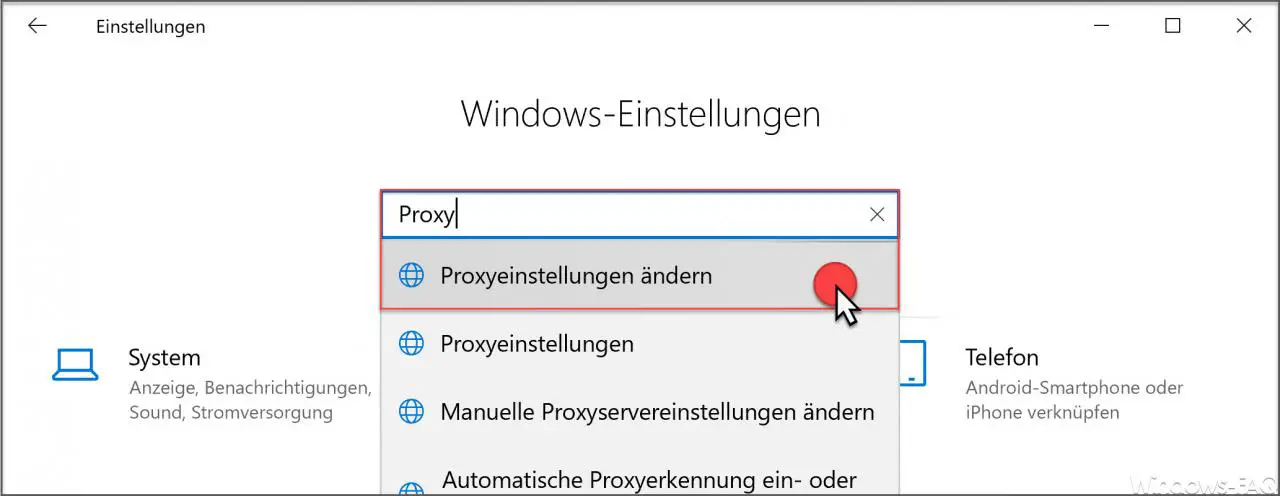 Change proxy settings in Windows 10