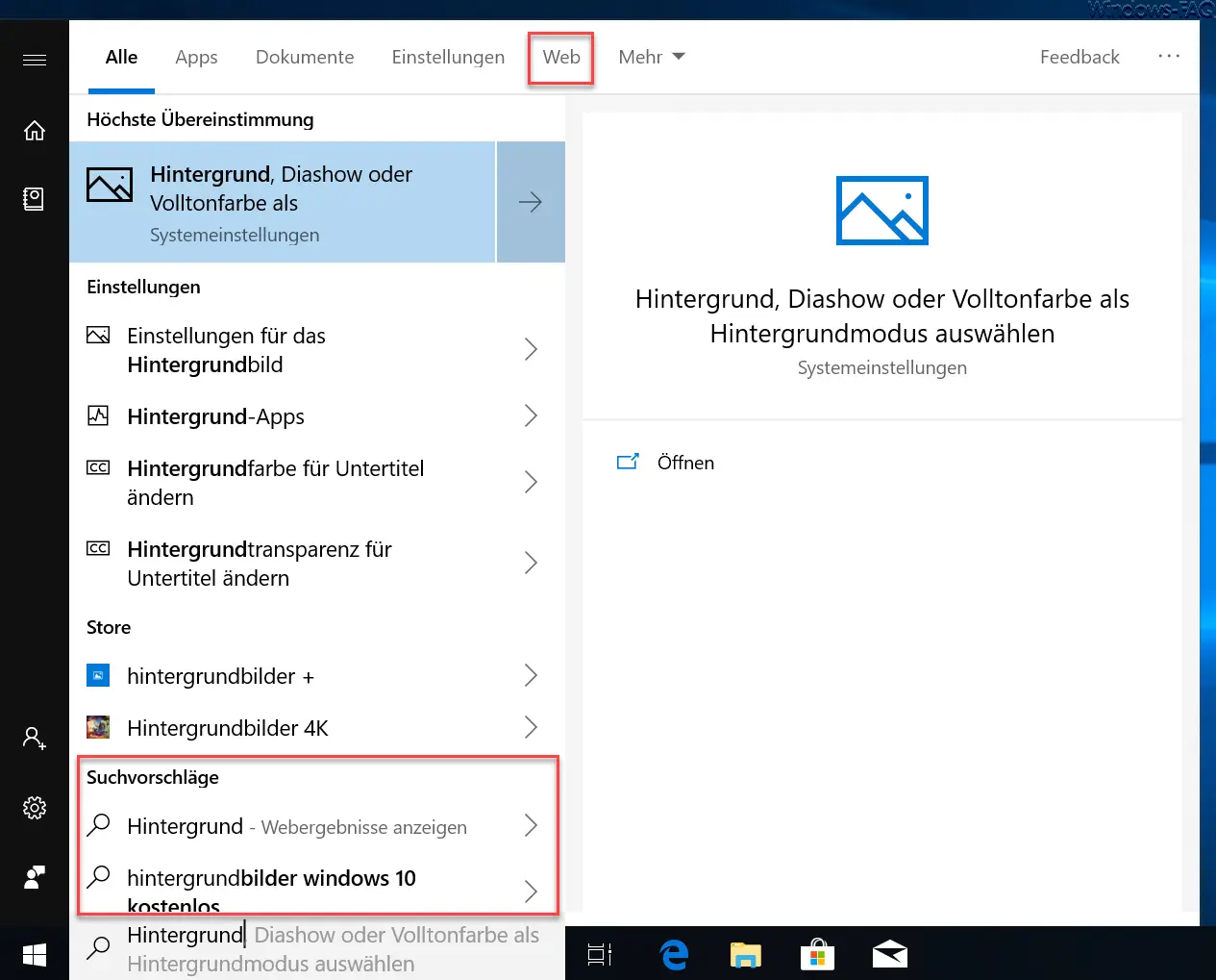 Windows 10 start menu Cortana with search suggestions