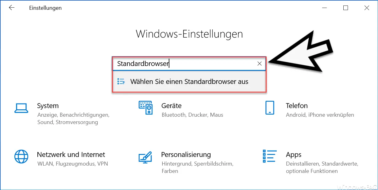 Standard browser Windows 10 settings