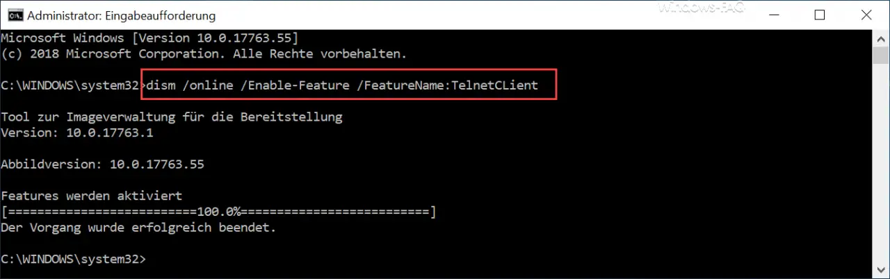 dism online Enable-Feature FeatureName TelnetCLient