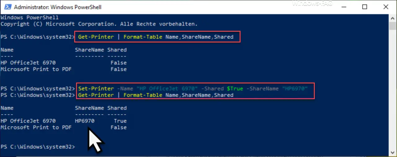 Printer sharing via PowerShell command