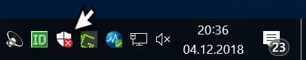 Windows security icon in Windows 10 taskbar