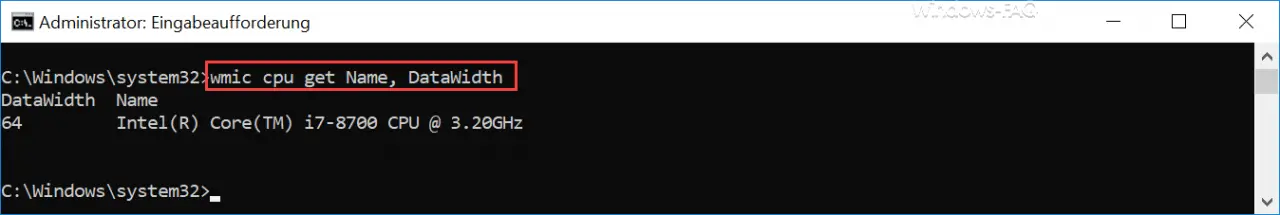 wmic cpu get name datawidth