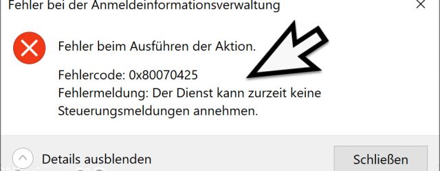 Error executing action error code 0x80070425