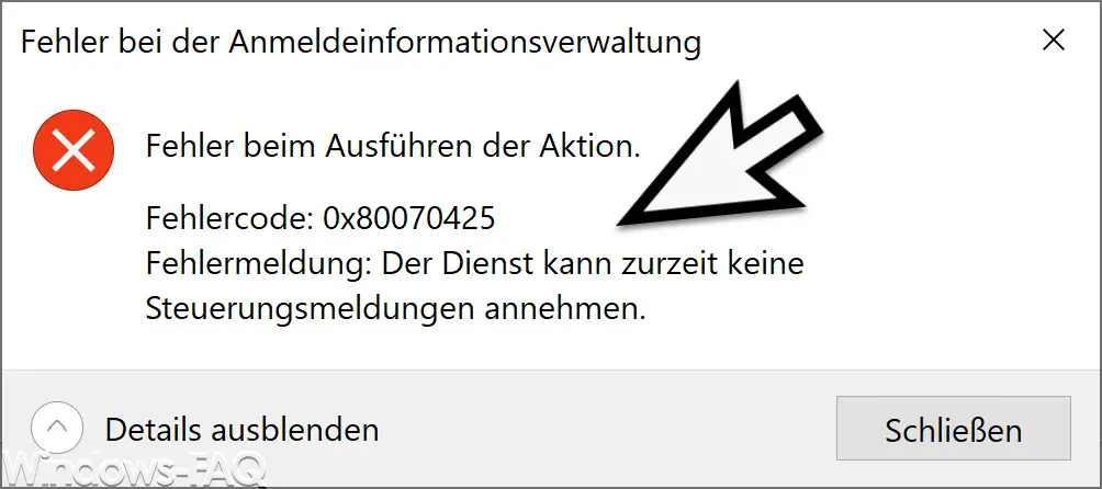 Error executing action error code 0x80070425