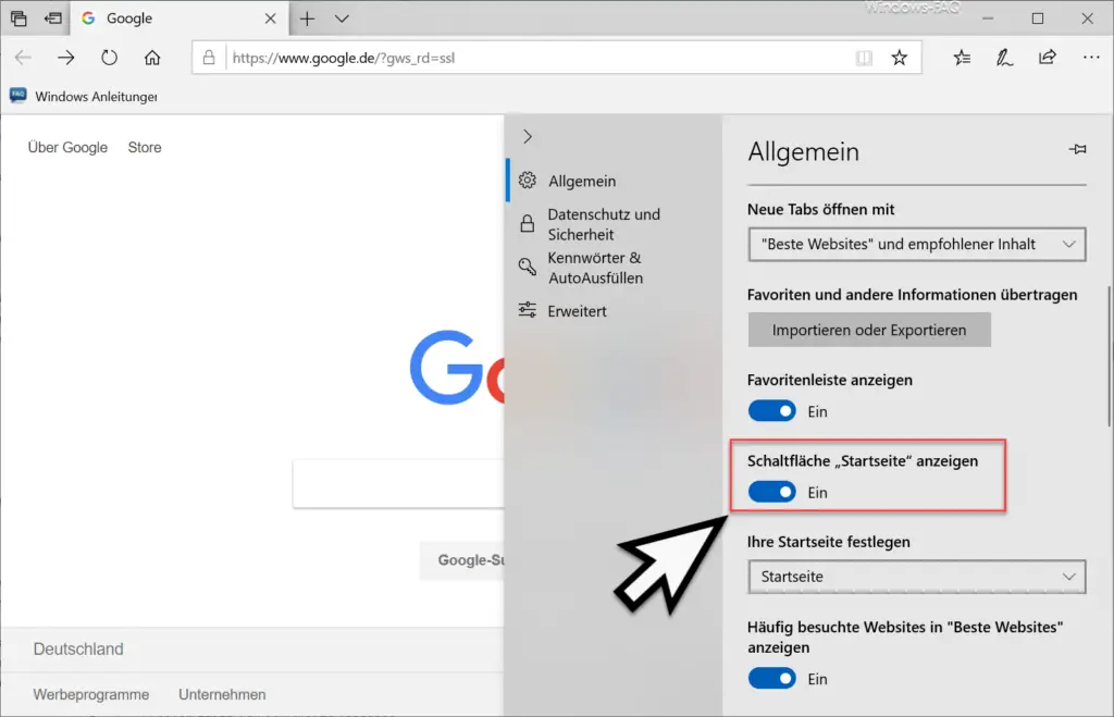 microsoft edge home page button