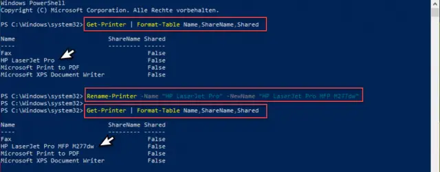 Rename printer using PowerShell