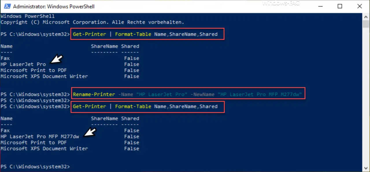 Rename printer using PowerShell