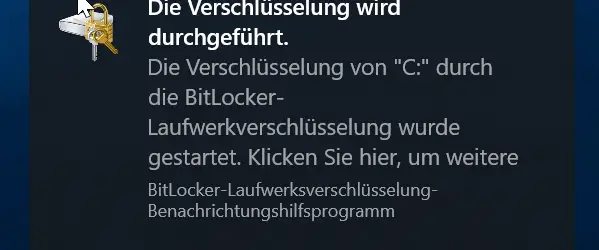 Bitlocker encryption is carried out