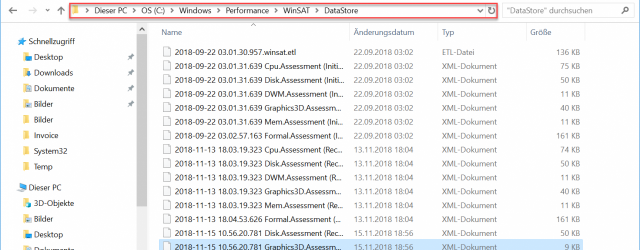 Windows Performance WinSAT DataStore