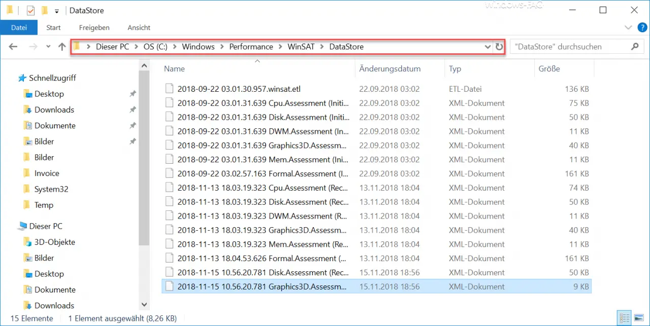 Windows Performance WinSAT DataStore