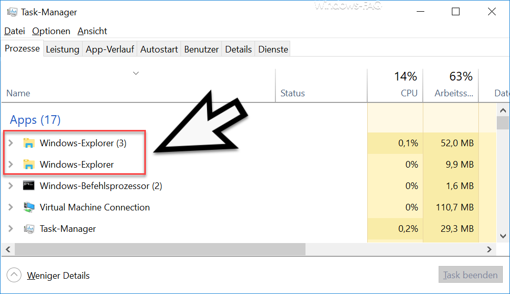 Windows Explorer in Windows Task Manager