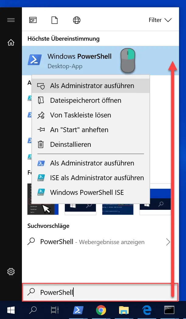 Call PowerShell from the Windows 10 start menu
