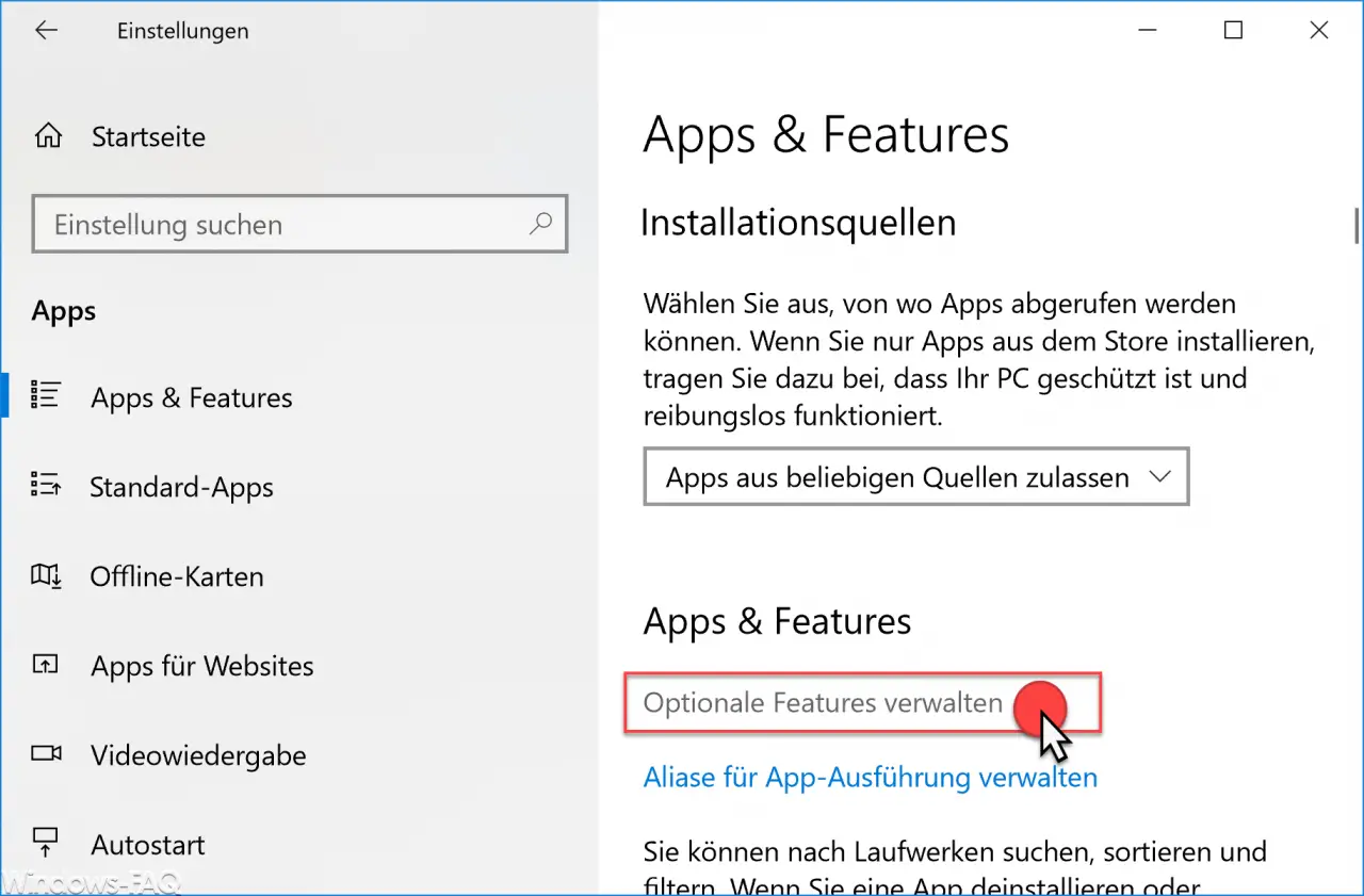 Apps Manage optional features