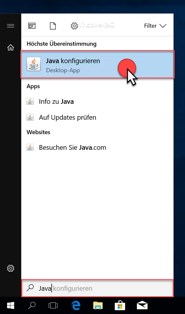 Java Windows start menu