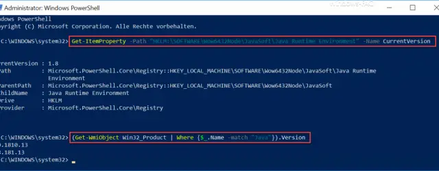 Java version PowerShell