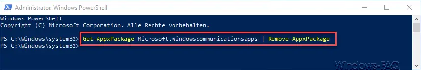 Get-AppxPackage Microsoft.windowscommunicationsapps Remove-AppxPackage
