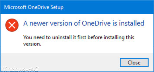 A newer version of OneDrive is installed.