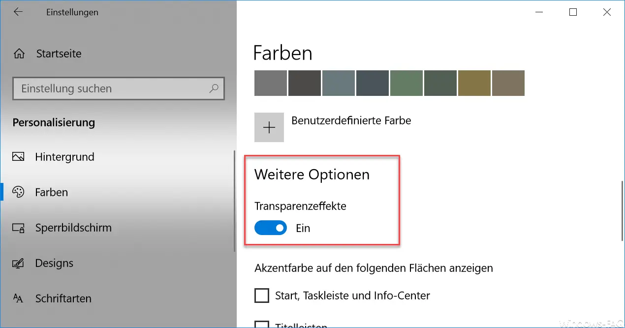 Turn on transparency effects on Windows 10