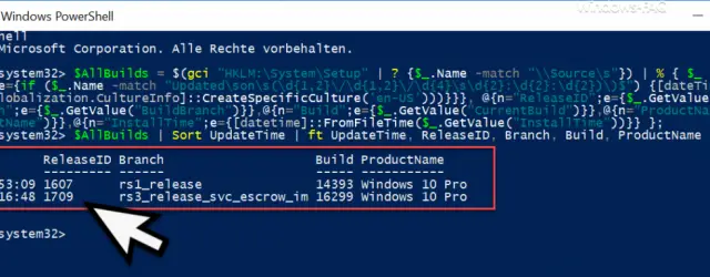 List Windows 10 upgrades via PowerShell