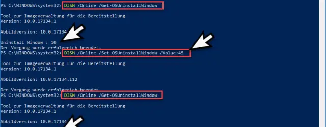 DISM Online Set-OSUninstallWindow Value