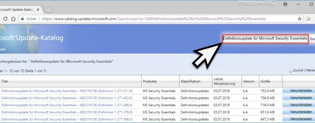 Definition update for Microsoft Security Essentials