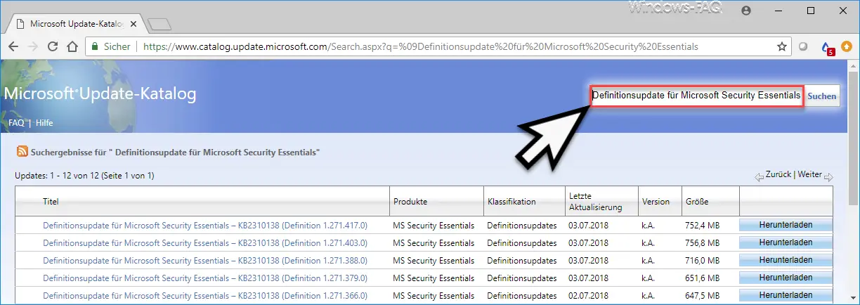 microsoft security essentials manual definition update fail