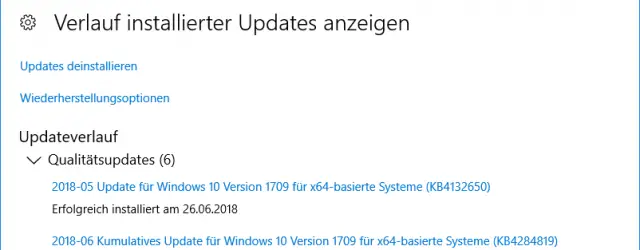 View the history of installed updates