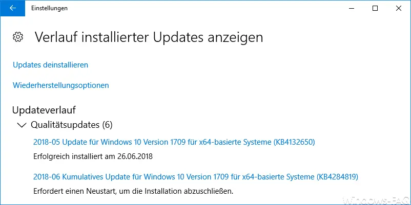 View the history of installed updates