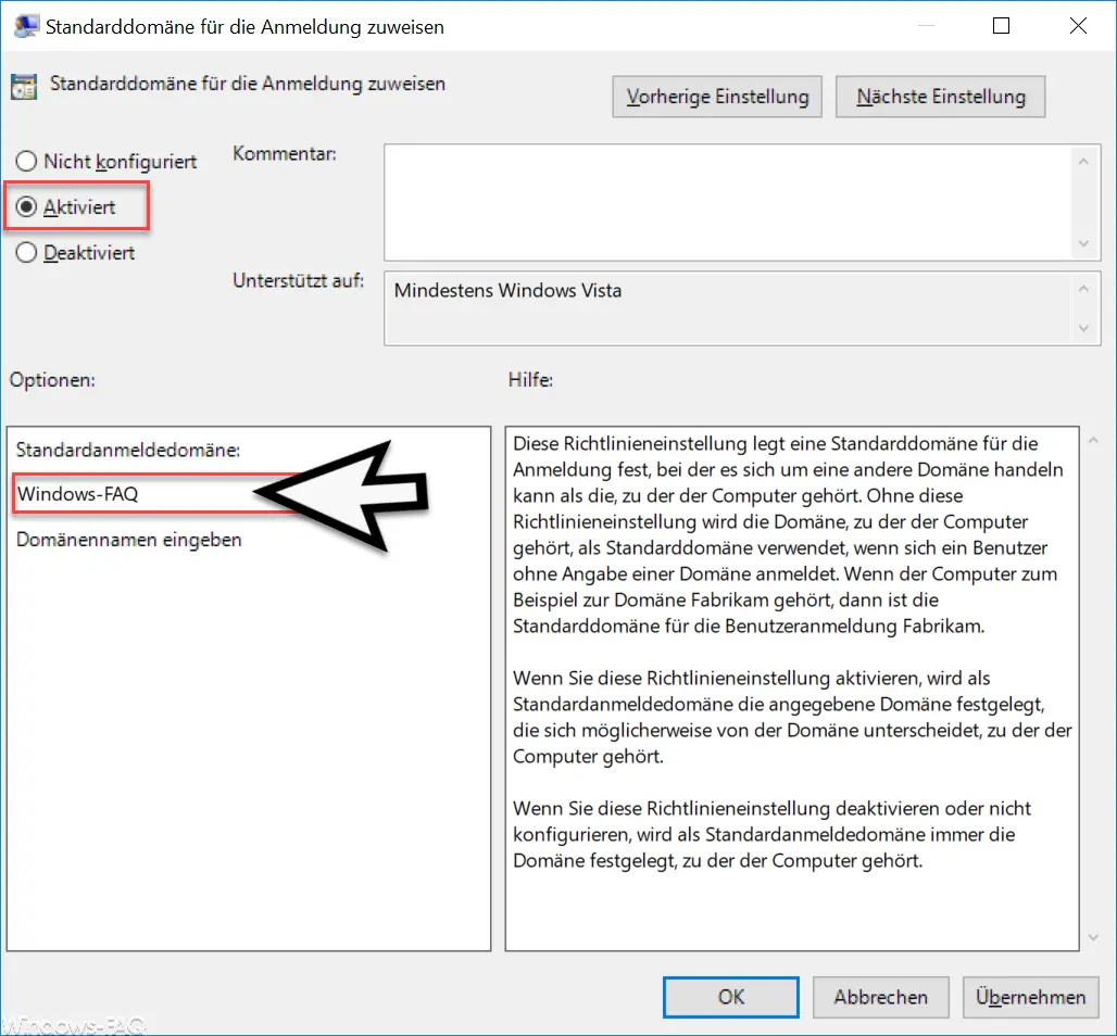 Default login domain