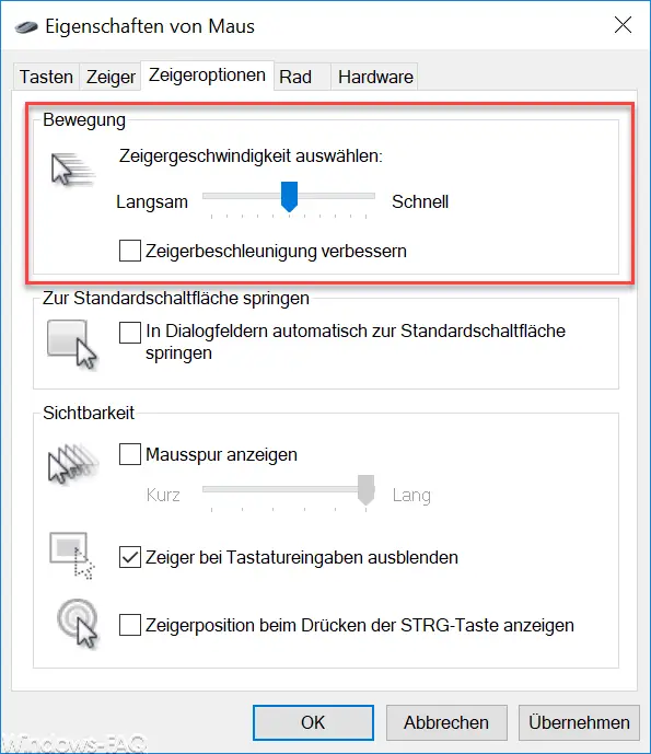 Pointer Options - Mouse Select pointer speed