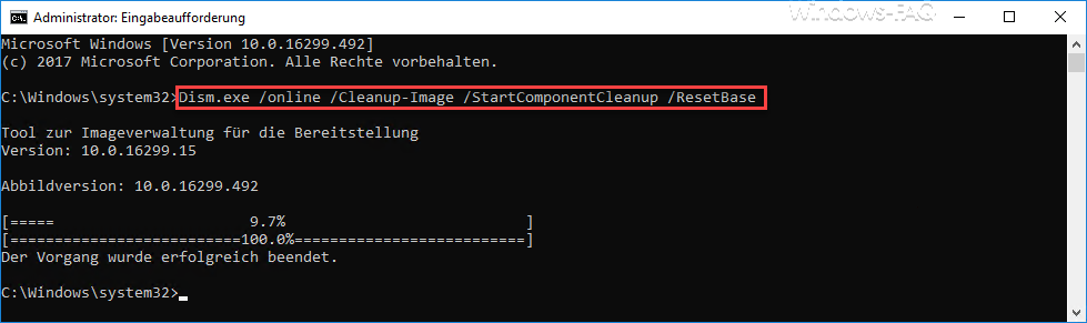 Dism.exe online cleanup image StartComponentCleanup ResetBase