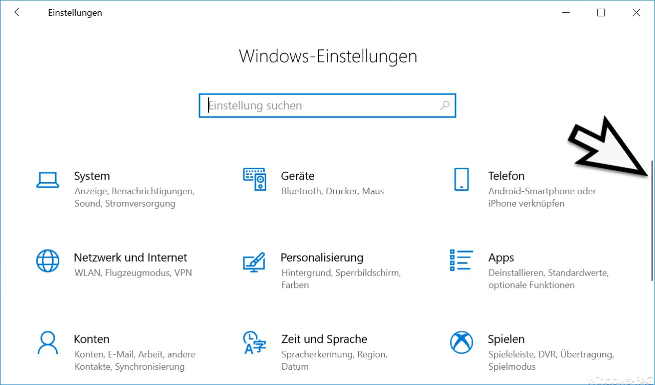 Windows settings with a small scroll bar