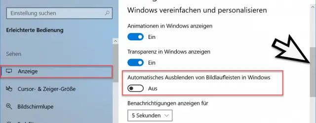 Windows window with scroll bar shown